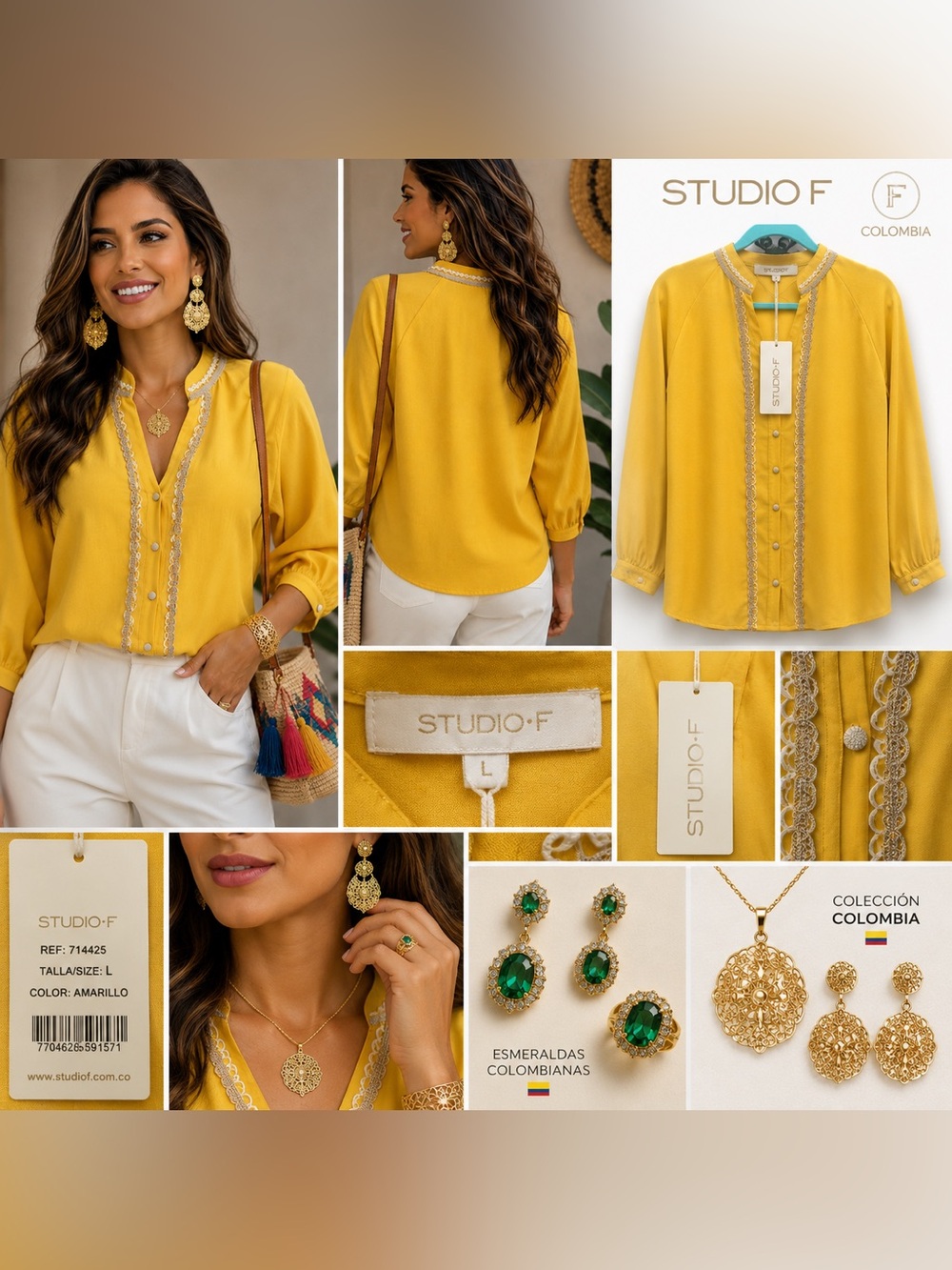 Studio F Yellow Embellished Blouse Size XS – Made in Colombia NWT